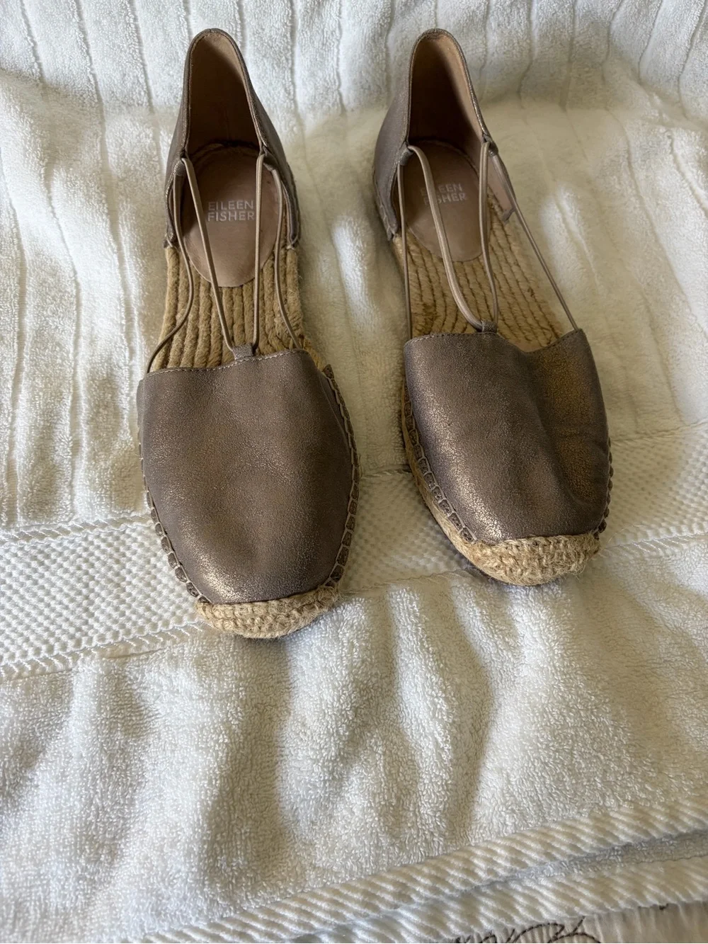 Eileen Fisher Bronze Leather Espadrille Flats